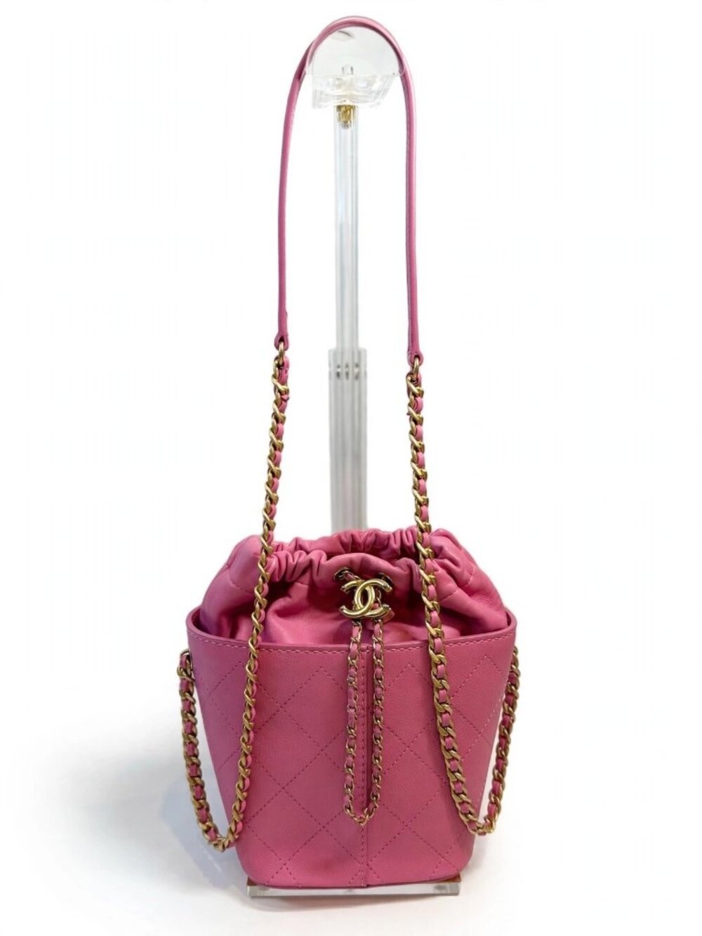 Chanel Pink Gabrielle Bucket Bag Gold Chain Crossbody
